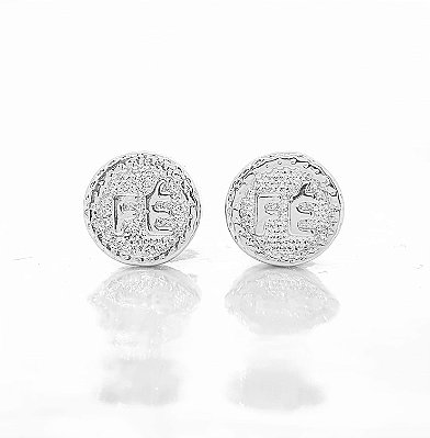 Brinco Masculino Par Fé Redondo Banhado A Ouro Branco BRI073