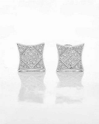 Brinco Masculino Par Estrela 4 Pontas Cravejada Banhado A Ouro Branco BRI042