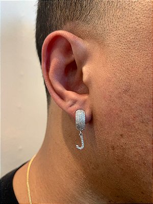 Brinco Com Letra J Pendurada (9,8X5,1mm) Banhado A Ouro Branco