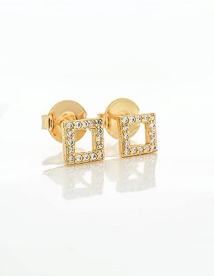 Brinco Masculino Par Geométrico Quadrado (6mm) Banhado A Ouro 18k BRI131