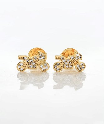 Brinco Masculino Par Moto R1000 Cravejada (10,9X6,5mm) Banhado A Ouro 18k BRI116