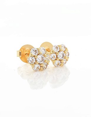 Brinco Masculino Par Imperial Redondo com 7 Pedras (8,2mm) Banhado A Ouro 18k