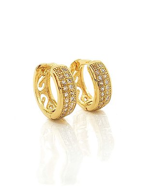 Brinco Masculino Par Argola Cravejada 2 Fileiras (11,5X4mm) Banhada A Ouro 18k BRI146