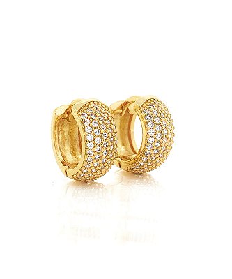 Brinco Masculino Par Argola Cravejada 4 Fileiras M (11,3X4,7mm) Banhada A Ouro 18k BRI045