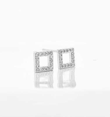 Brinco Masculino Par Geométrico Quadrado (6mm) Banhado A Ouro Branco BRI130