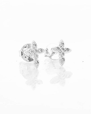 Brinco Masculino Par Cruz Cravejada Com 6 Pedras (9,6X7,7mm) Banhado A Ouro Branco BRI133