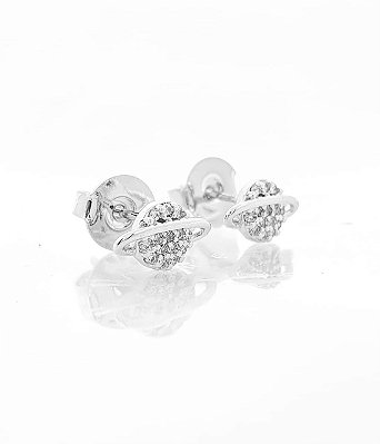 Brinco Masculino Par Saturno Cravejado (9,9X5,8mm) Banhado A Ouro Branco BRI150