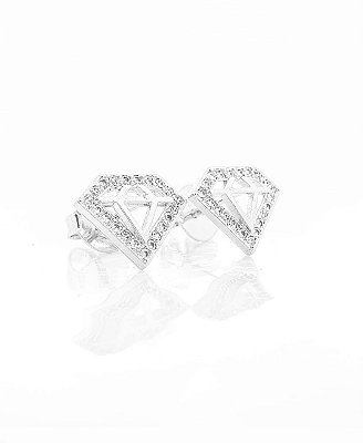 Brinco Masculino Par Diamante M (9X8,4mm) Banhado A Ouro Branco BRI137