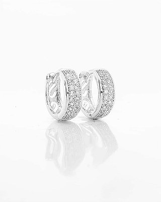 Brinco Masculino Par Argola Cravejada 2 Fileiras (14X4mm) Banhada A Ouro Branco BRI044