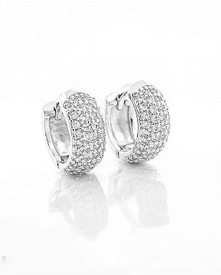 Brinco Masculino Par Argola Cravejada 4 Fileiras M (11,3X4,7mm) Banhada A Ouro Branco BRI012