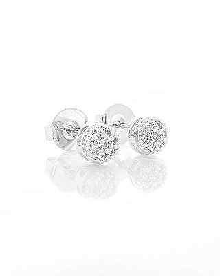 Brinco Masculino Par Redondo Cravejado Com 7 Pedras (6mm) Banhado A Ouro Branco BRI029