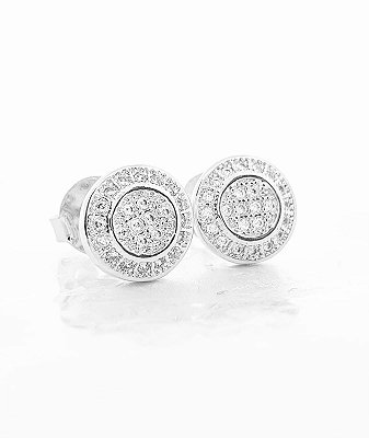 Brinco Masculino Par Redondo Cravejado Com 24 Pedras (9mm) Banhado A Ouro Branco BRI063