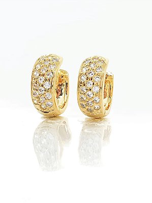 Brinco Masculino Par Argola Cravejada Com 19 Pedras G (14,4X5,7mm) Banhada A Ouro 18k