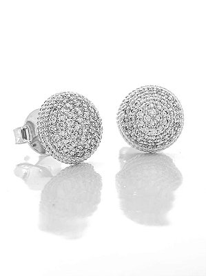 Brinco Masculino Par Redondo Cravejado G (10mm) Banhado A Ouro Branco BRI008