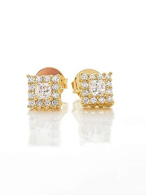 Brinco Masculino Par Quadrado Coroa 2 (7,5mm) Banhado A Ouro 18k BRI142