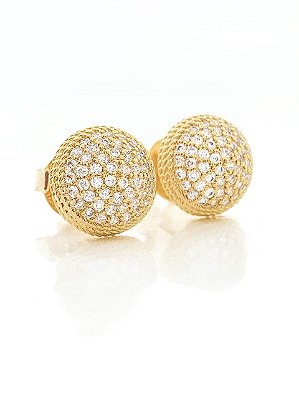 Brinco Masculino Par Redondo Cravejado G (10mm) Banhado A Ouro 18k BRI087