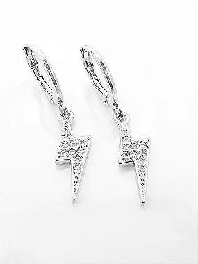 Brinco Masculino Par Argola Com Raio Cravejado Banhada A Ouro Branco BRI019