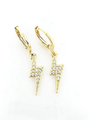 Brinco Masculino Par Argola Com Raio Cravejado Banhada A Ouro 18k BRI062