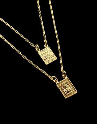 Escapúlario Corrente Elo Alongado 70cm Medalha 8X10mm Banhado a Ouro 18k ESC002