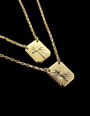 Escapúlario Corrente Elo Tijolinho Cruz 70cm Medalha Octagonal 12X15mm Banhado a Ouro 18k ESC003