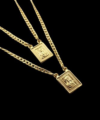 Escapúlario Corrente Grumet Jesus 70cm Medalha 8X10mm Banhado a Ouro 18k ESC004