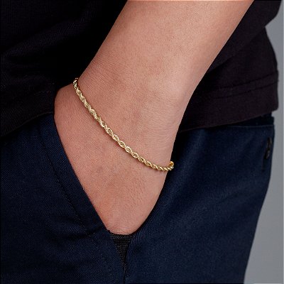 Pulseira Cordão Baiano 3mm Fecho Tradicional Banhada A Ouro 18k PUL017