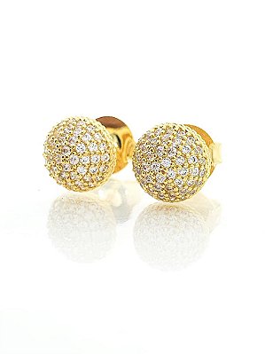 Brinco Masculino Par Redondo Cravejado M (8mm) Banhado A Ouro 18k BRI041