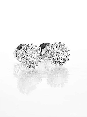 Brinco Masculino Par Redondo Coroa 3 (8mm) Banhado A Ouro Branco BRI048