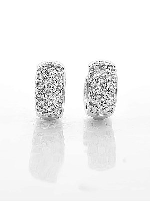 Brinco Masculino Par Argola Cravejada Com 19 Pedras M (12X5,5mm) Banhada A Ouro Branco