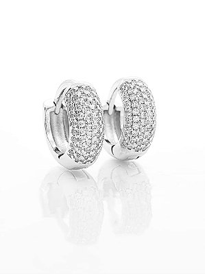 Brinco Masculino Par Argola Cravejada 6 Fileiras (14,3X5,3mm) Banhada A Ouro Branco BRI016