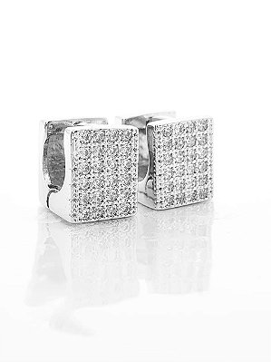 Brinco Masculino Par Argola New Square (10X9mm) Banhado A Ouro Branco BRI136