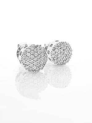 Brinco Masculino Par Redondo Torre Cravejado (9mm) Banhado A Ouro Branco BRI030