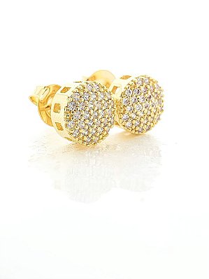 Brinco Masculino Par Redondo Torre Cravejado (9mm) Banhado A Ouro 18k BRI064