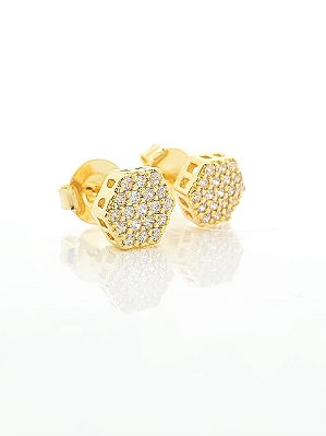 Brinco Masculino Par Hexagonal Cravejado (7mm) Banhado A Ouro 18k BRI149