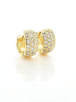 Brinco Masculino Par Argola Cravejada Com 19 Pedras M (12X5,5mm) Banhada A Ouro 18K