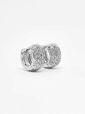 Brinco Masculino Par Argola Cravejada Com 13 Pedras (12X5,5mm) Banhada A Ouro Branco BRI024