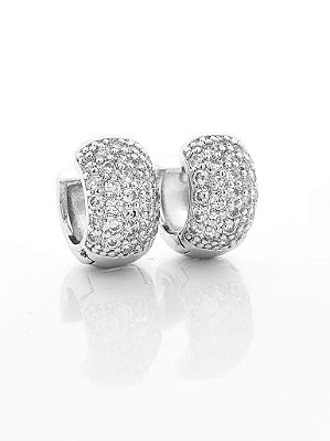 Brinco Masculino Par Argola Cravejada Com 29 Pedras (13X6,8mm) Banhada A Ouro Branco BRI003