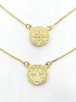 Escapúlario Corrente Veneziana São Bento Redondo 70cm Medalha 12mm Banhado a Ouro 18k ESC008