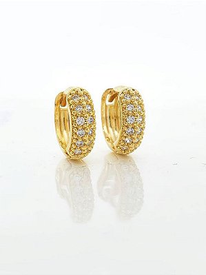 Brinco Masculino Par Argola Cravejada Com 12 Pedras (11,5X3,9mm) Banhada A Ouro 18K BRI010