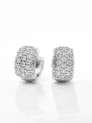 Brinco Masculino Par Argola Cravejada Com 16 Pedras (13,3X7,7mm) Banhada A Ouro Branco BRI004