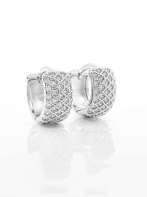 Brinco Masculino Par Argola Cravejada Com 32 Pedras G (14X6,4mm) Banhada A Ouro Branco BRI005