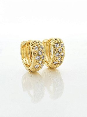 Brinco Masculino Par Argola Cravejada Com 8 Pedras (11,6X4,3mm) Banhada A Ouro 18K BRI040