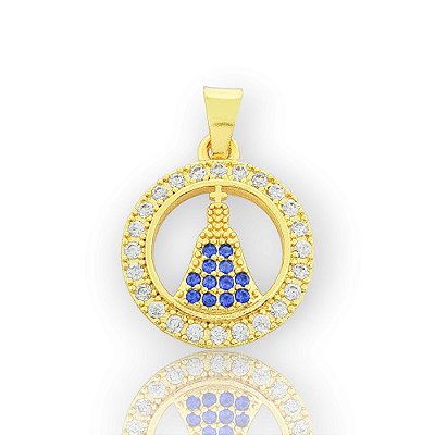 Pingente Nossa Senhora Cravejado Redondo (16,5mm) Banhado A Ouro 18k PIN091