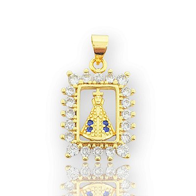 Pingente Nossa Senhora Cravejado Quadrado (15x18mm) Banhado A Ouro 18k PIN089