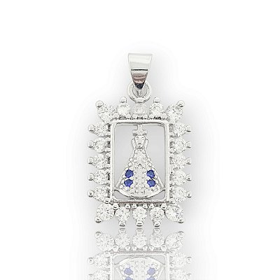 Pingente Nossa Senhora Cravejado Quadrado (15x18mm) Banhado A Ouro Branco PIN088