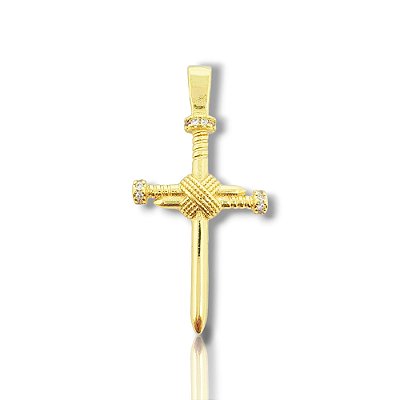 Pingente Cruz Prego Trançada (17x34mm) Banhado A Ouro 18k PIN085