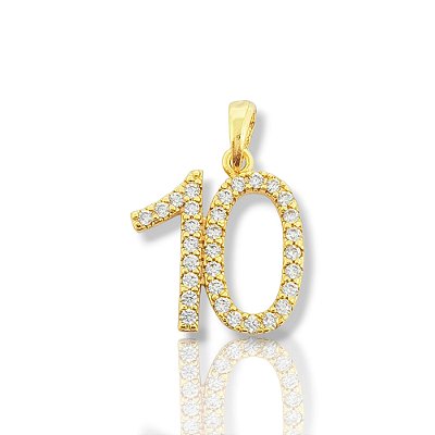 Pingente Número 10 Cravejado (14x15mm) Banhado A Ouro 18k PIN083
