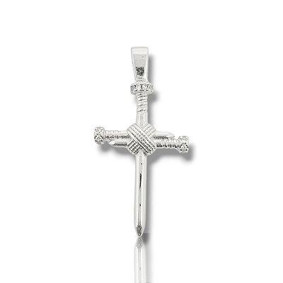Pingente Cruz Prego Trançada (17x34mm) Banhado A Ouro Branco PIN084