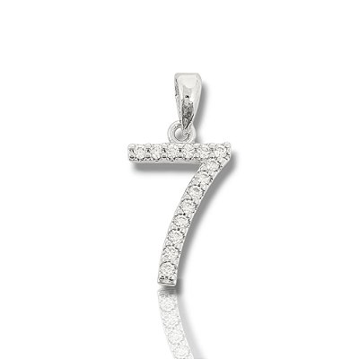 Pingente Número 7 Cravejado (9,3x15mm) Banhado A Ouro Branco PIN080