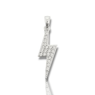 Pingente Raio Cravejado (7,8x21mm) Banhado A Ouro Branco PIN076